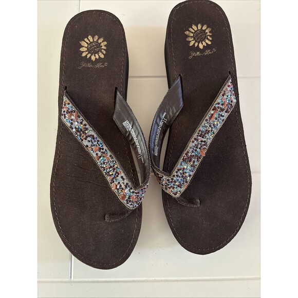 Yellow Box Festival Rhinestone Brown Women's Platform Flip Flops Size 11 - Picture 1 of 11